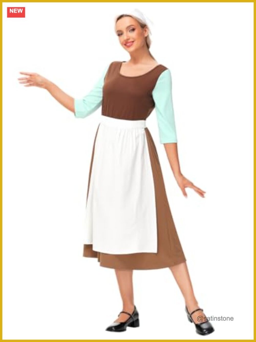 Deerose Halloween Princess Peasant Dress with Apron & Headscarf
